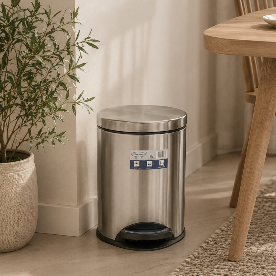 8L Pedal Operated & Soft Close Stainless Steel Bin