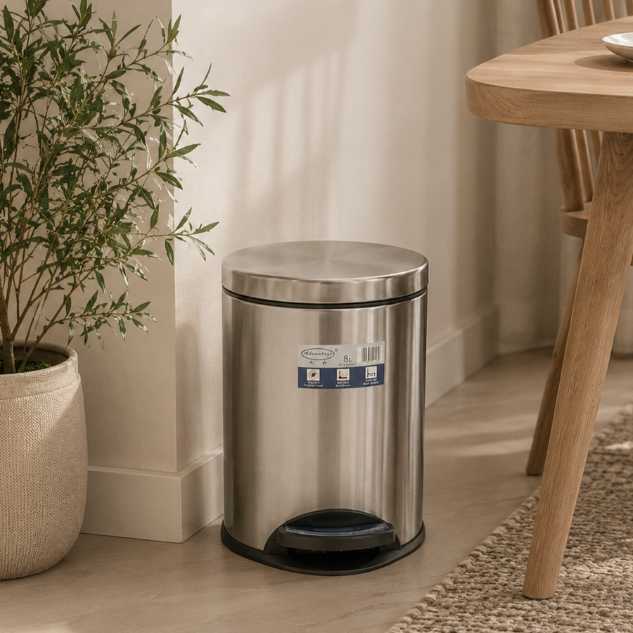 8L Pedal Operated & Soft Close Stainless Steel Bin