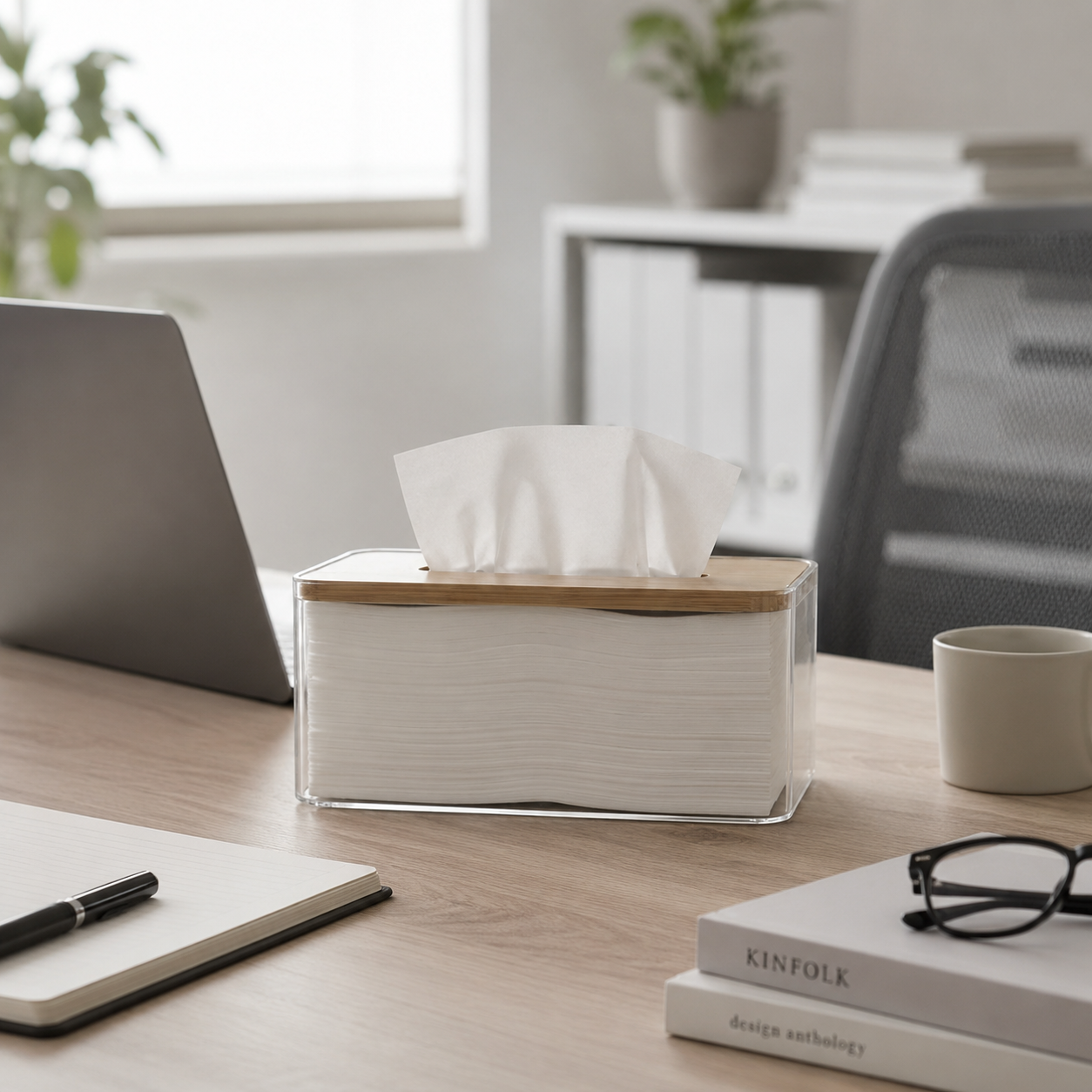 Crystal Clear Tissue Box with Wooden Lid