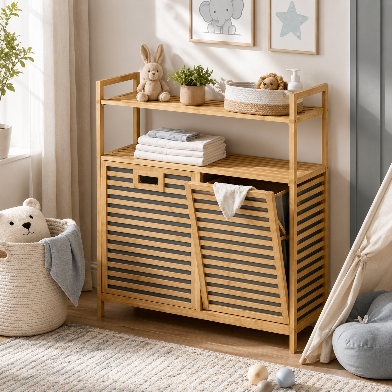 EliteBamboo Double Compartment Laundry Organizer