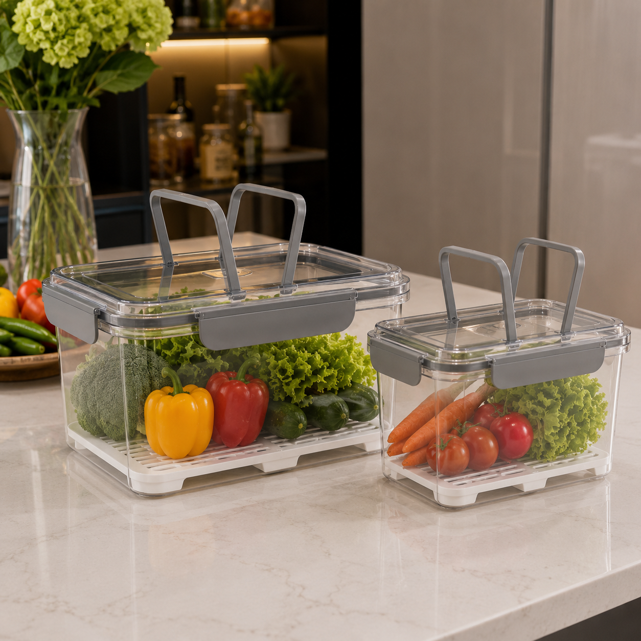 Airtight Storage Box with Drainer and Carry Handles
