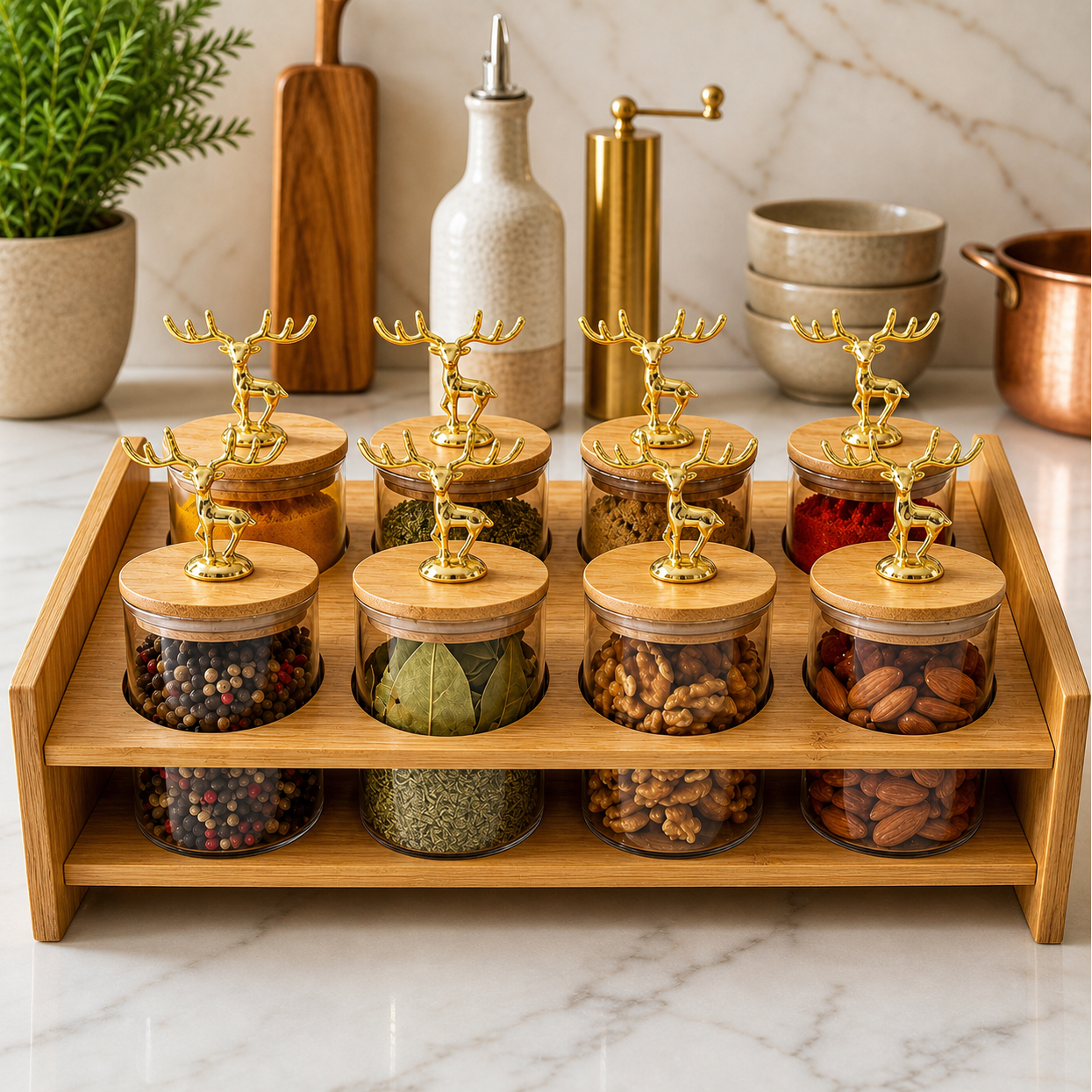 Royal Golden Deer 8-Piece Glass Jar Station (1170)