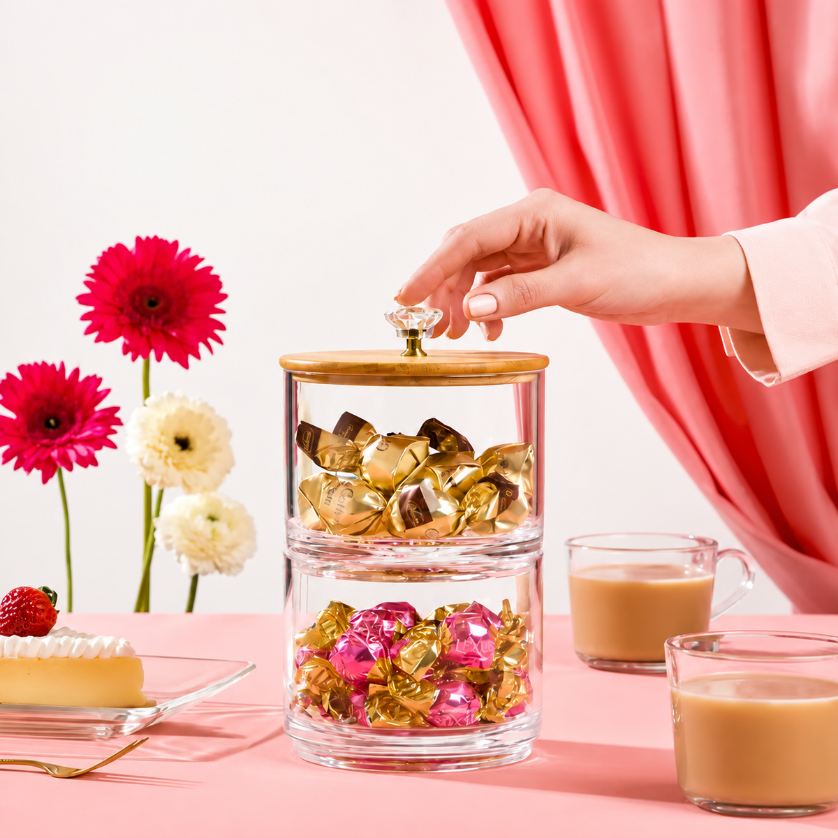 Double-Layer Premium Candy Jar with Wooden Lid (2167) by Limon