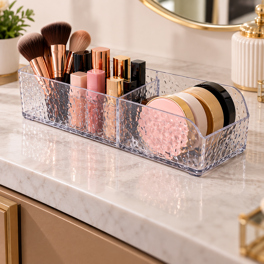 Clear 2-Compartment Organizer Box with Textured Finish