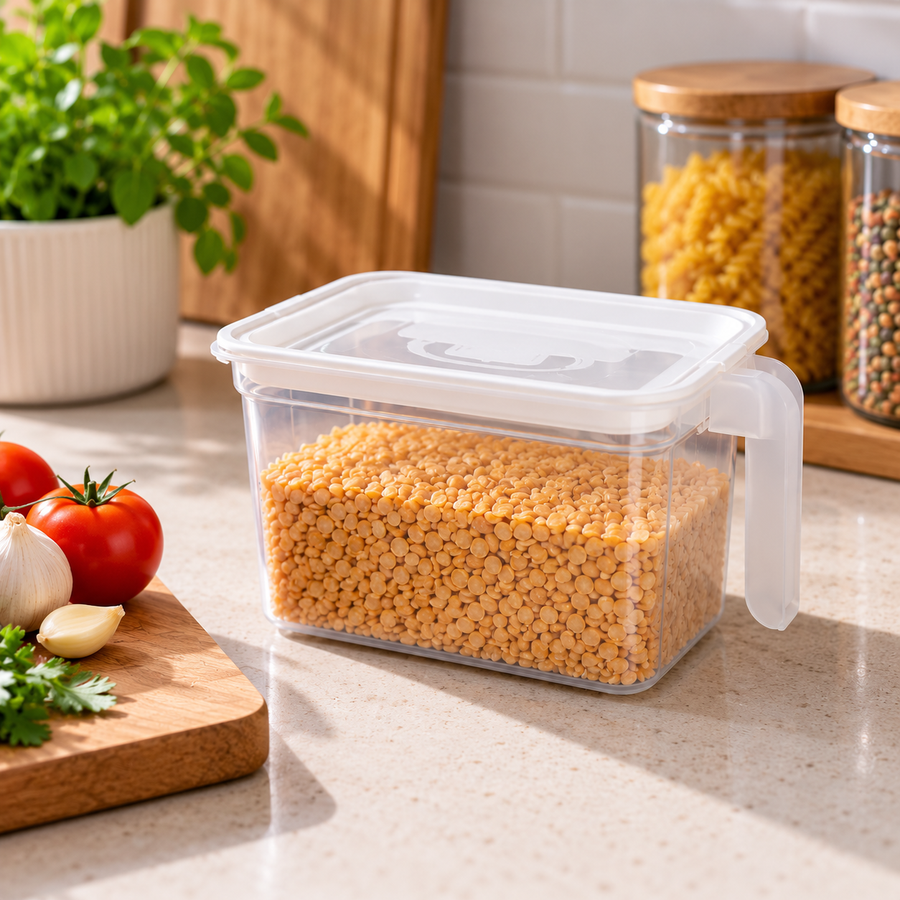 Clear Kitchen Storage Container with Lid & Side Handle