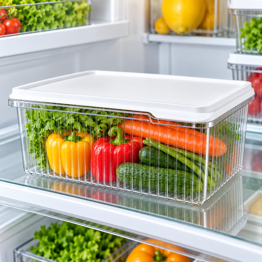 Clear PET Refrigerator Storage Box with Lid – 29 x 21 cm