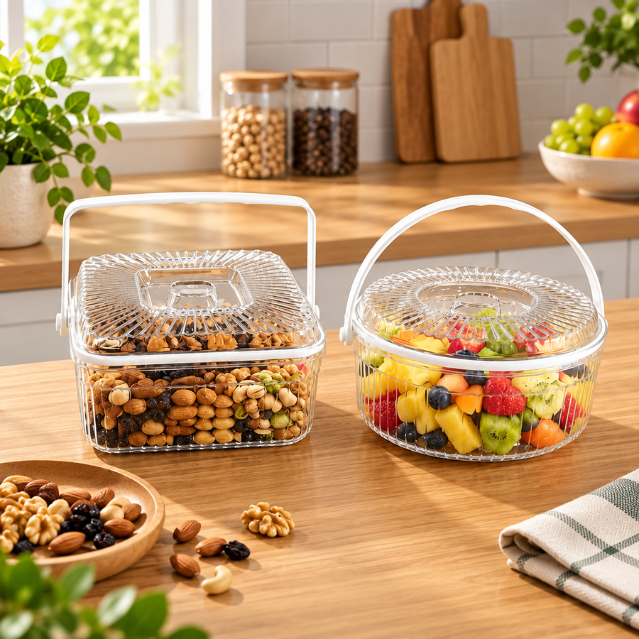 Clear Ribbed Food Storage Container with Lid & Carry Handle
