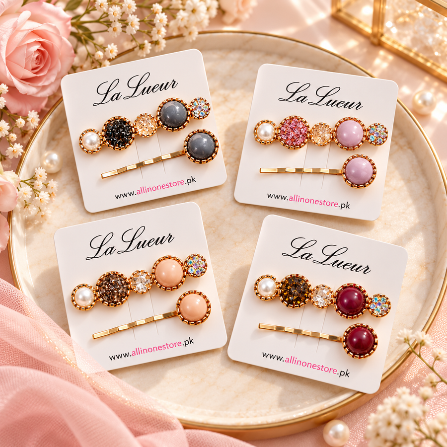 Coordinated 2-Piece Hair Clip Set with Simulated Pearl Accents