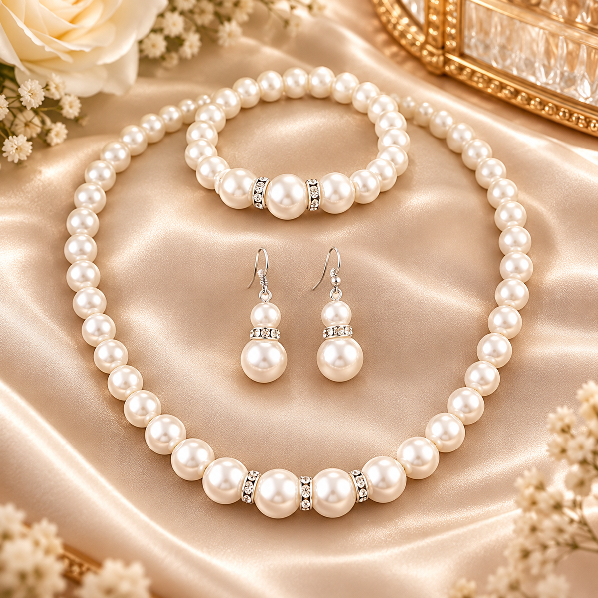 Coordinated Pearl-Look Necklace, Bracelet & Earring Set