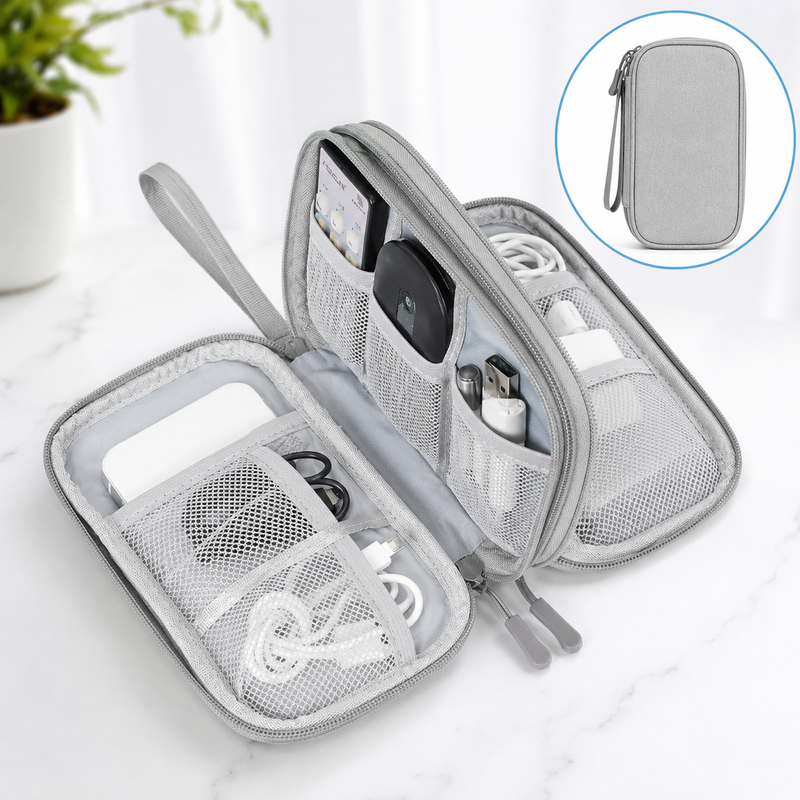Double-Layer Travel Tech Organizer with Wrist Strap
