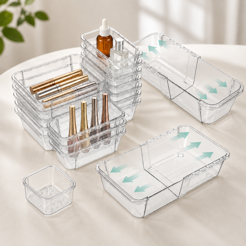 Expandable Clear Acrylic Drawer Organizer Set – 2, 4 or 6 Pieces