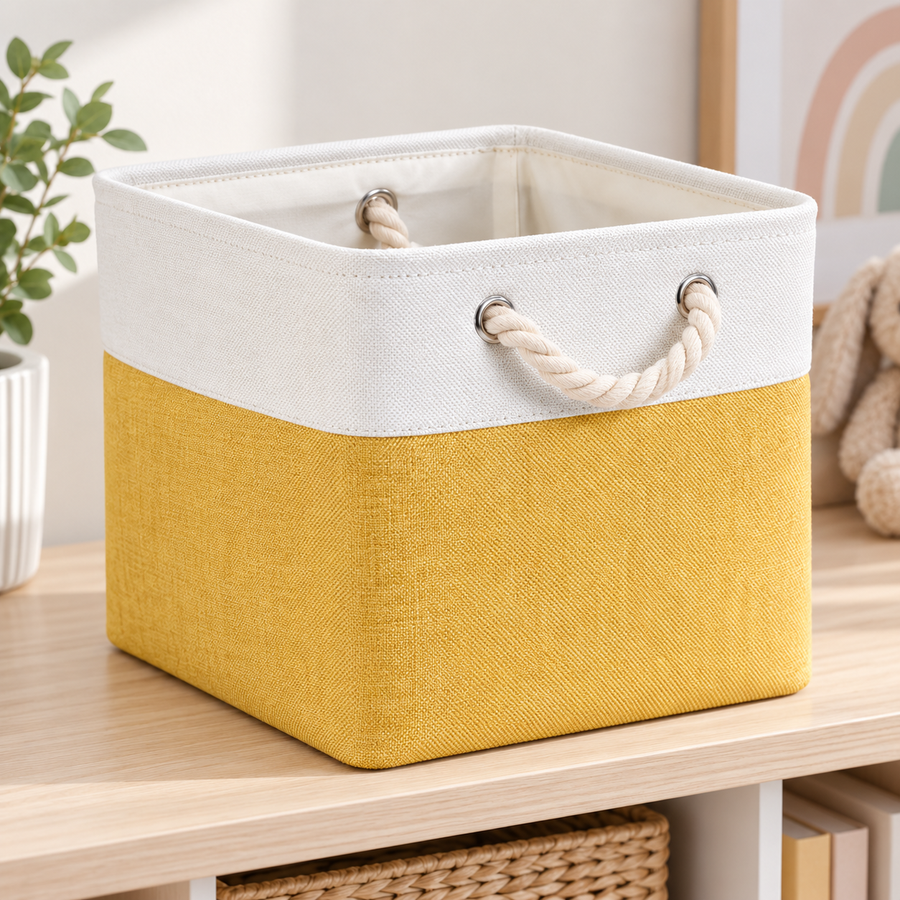 Foldable Fabric Storage Basket with Rope Handles