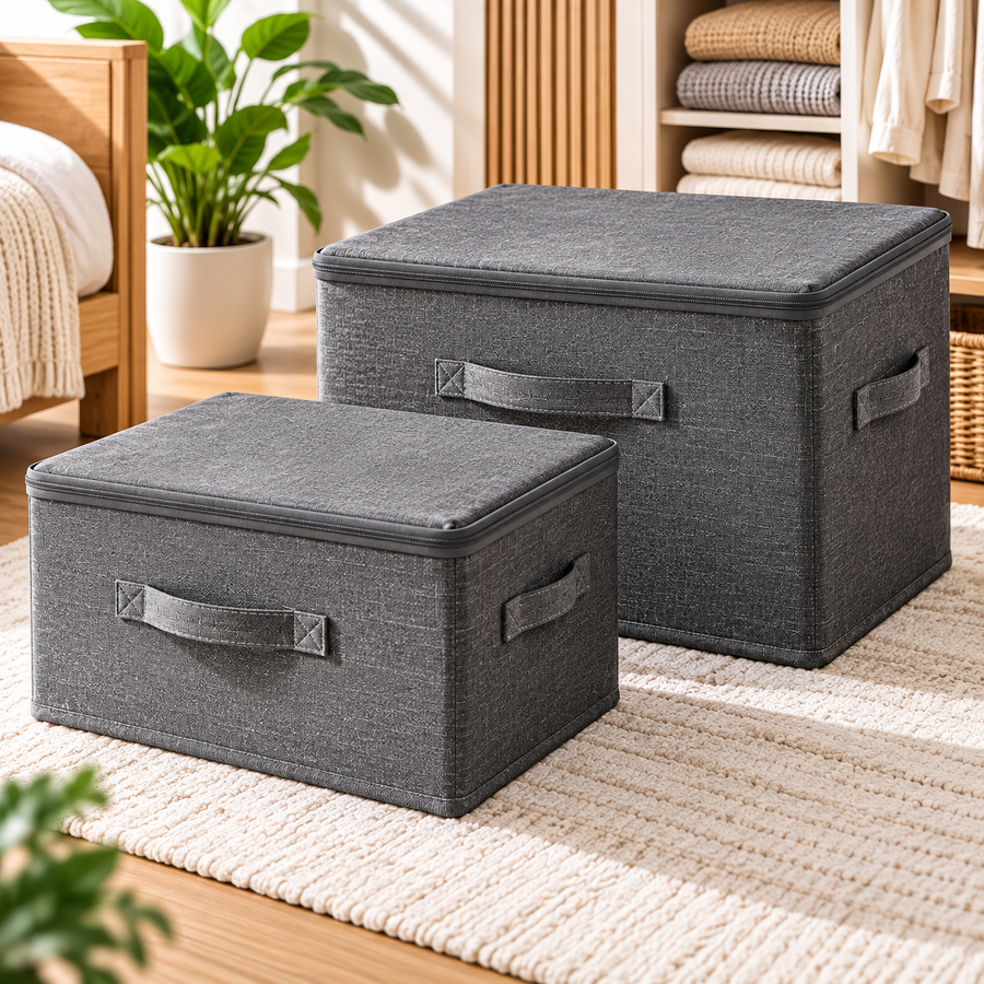 Foldable Waterproof Linen Storage Box with Double Zipper & 3 Handles