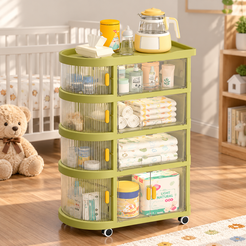 Foldable Baby Essentials Storage Trolley with Wheels – 3 & 4 Tier