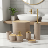 6-Piece Modern Ribbed Bathroom Set with Wooden Lids