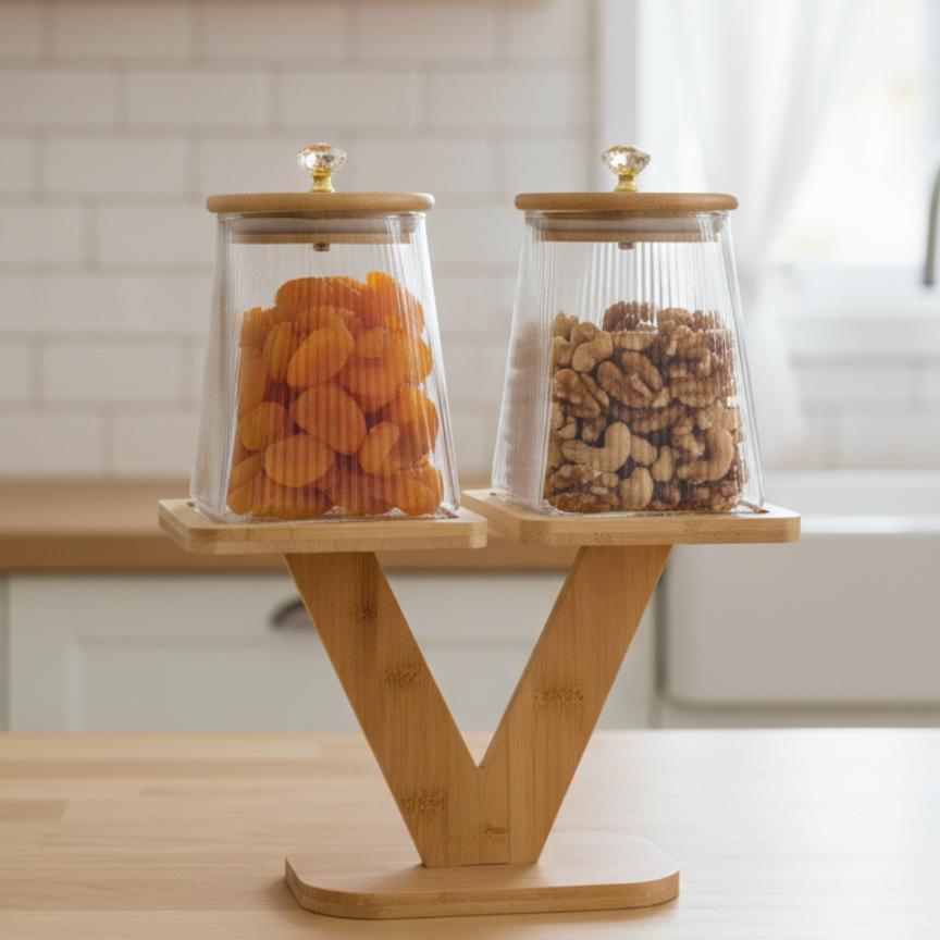 V-Crest Ribbed Glass Bamboo Display (1110)