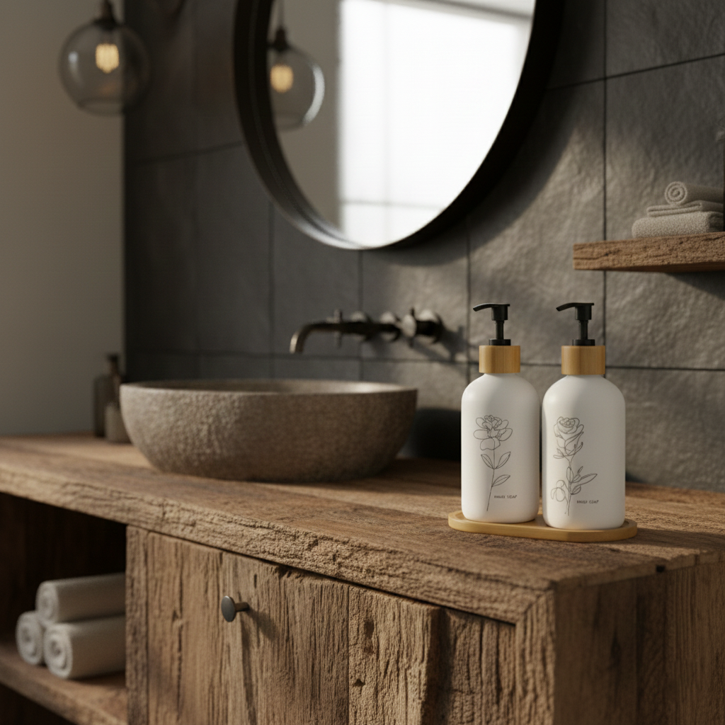 BambooGlass Liquid Dispenser - Set of 2 White Bottles