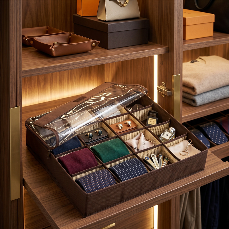 FlexFold 16-Grid Drawer & Wardrobe Organizer with Lid by Matrix