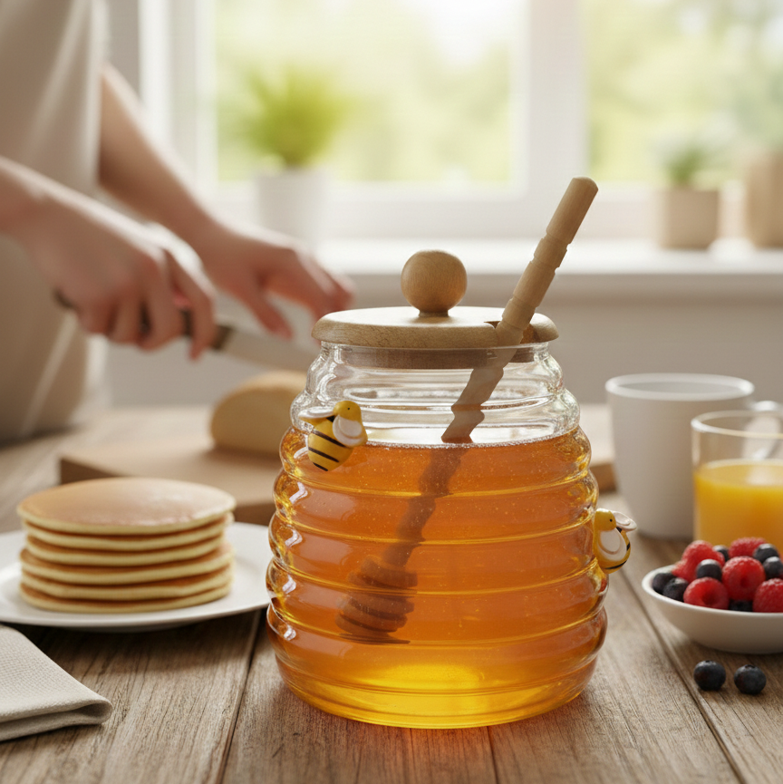 GoldenHive Premium Glass Honey Jar