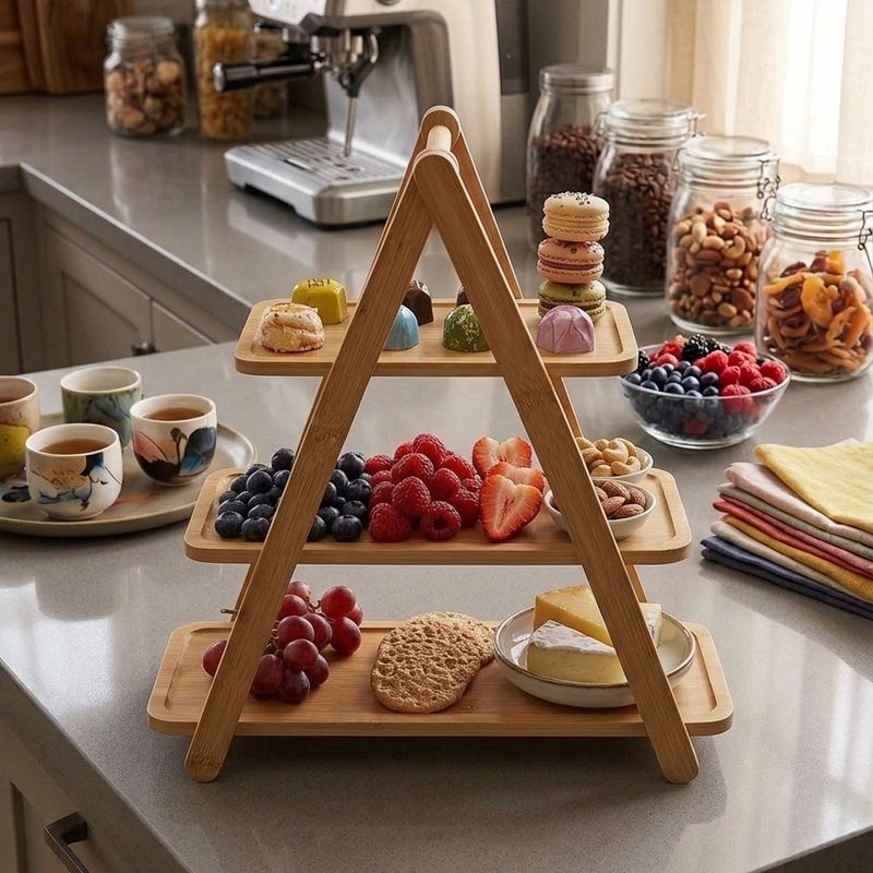 Majesta 3-Tier Fruit & Serving Bamboo Stand