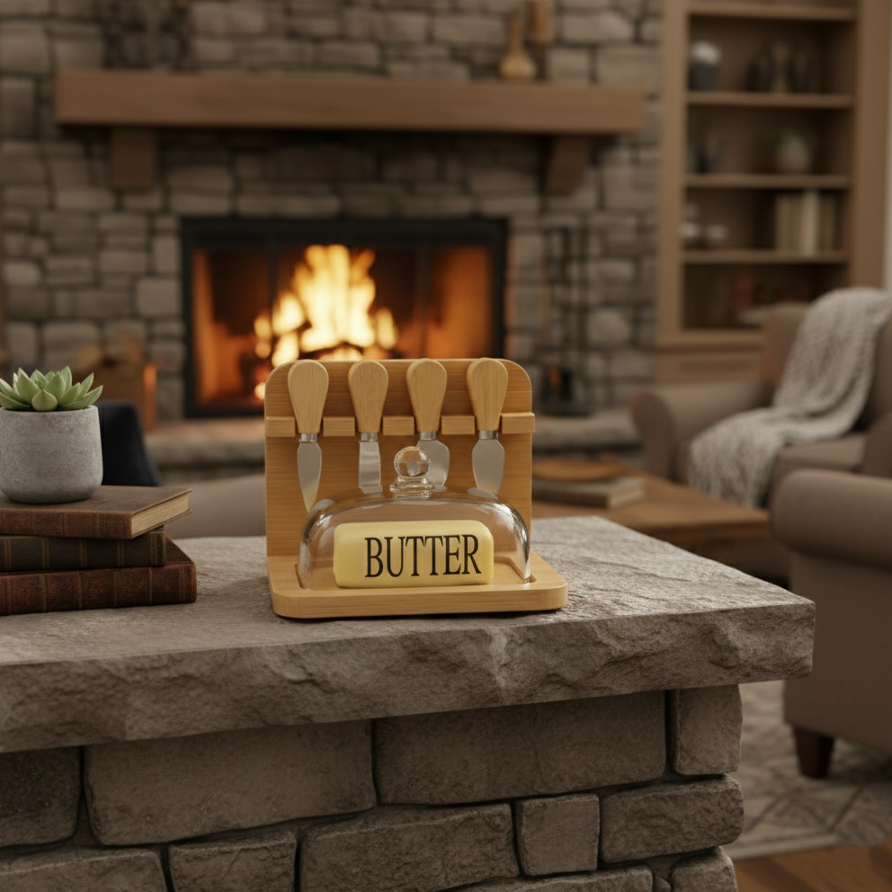 Butter Keeper & Spreader Set with Bamboo Base
