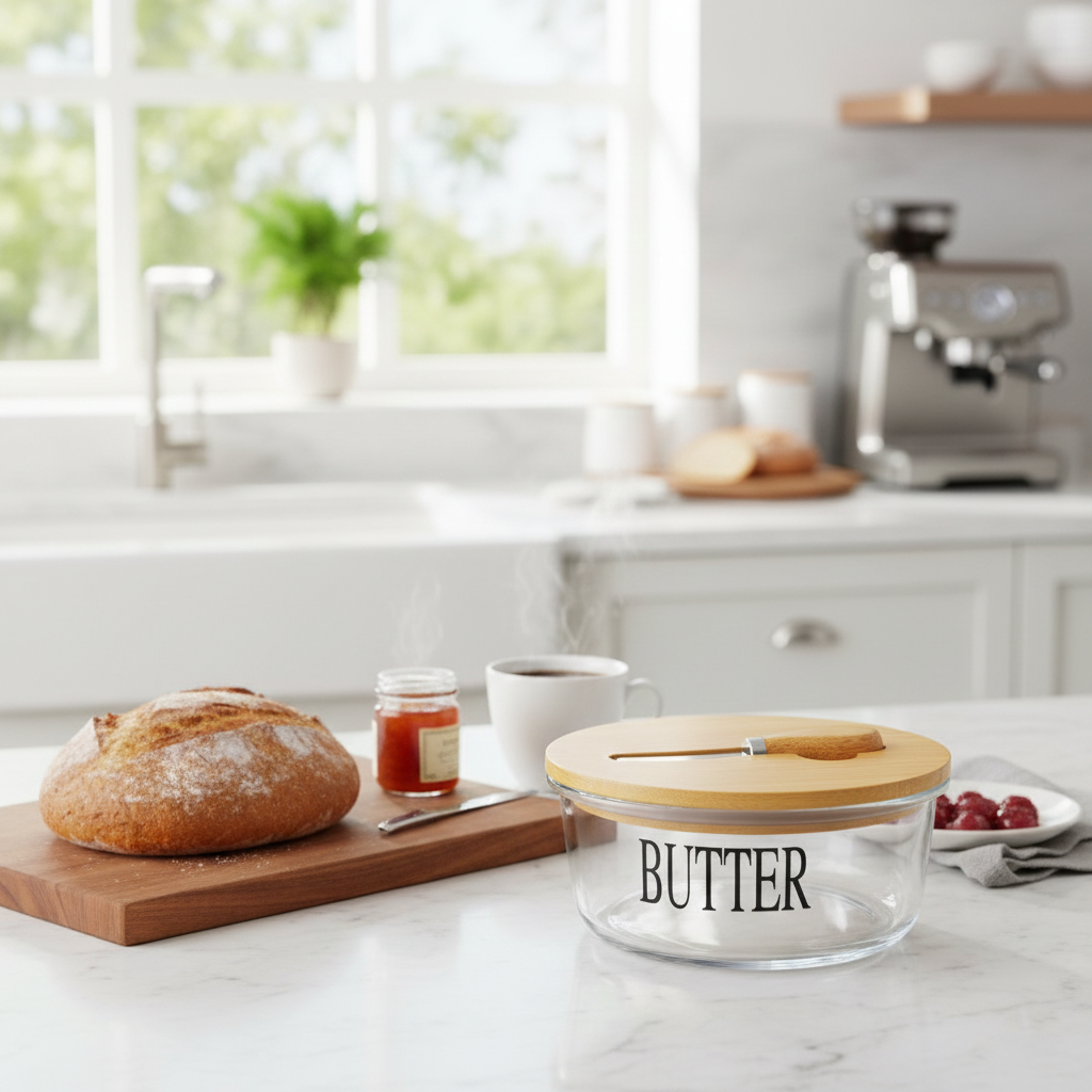Round Butter Keeper with Bamboo Lid & Knife