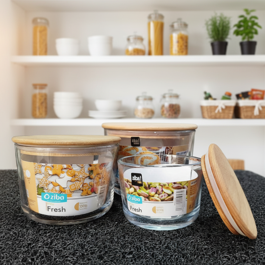 LuxeStack Glass Bowl with Airtight Wooden Lid by Ziba