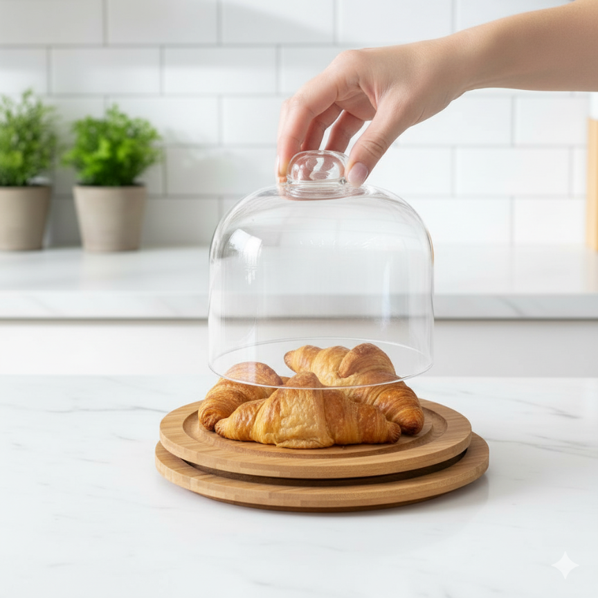 Lavish Wooden Base Serving Dome (2240) by Limon