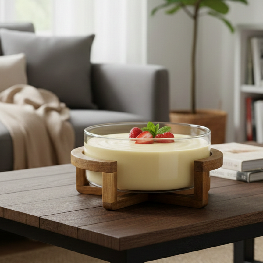 Classy Glass Serving Bowl with Wood Stand (1153)