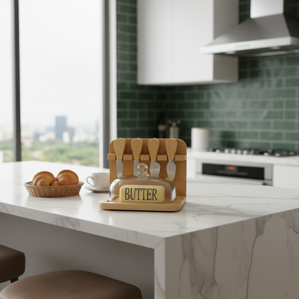 Butter Keeper & Spreader Set with Bamboo Base