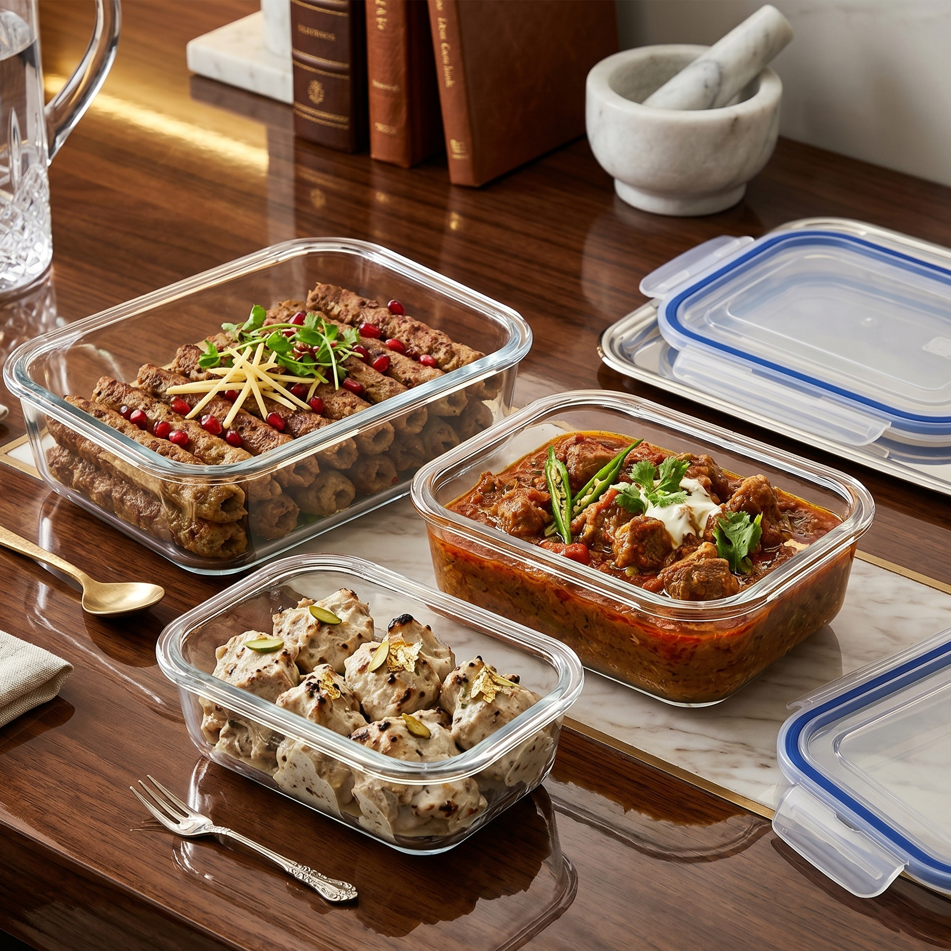 3-Pcs Rectangle Glass Food Storage Containers with Lids