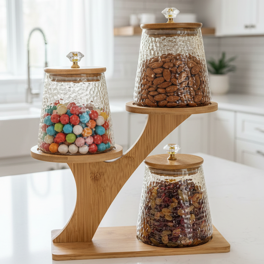 TriLevel Bamboo Pantry Display (1117)