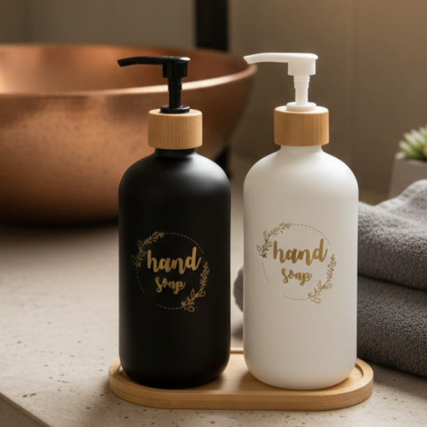 BambooGlass Liquid Dispenser - Set of Black & White Bottles