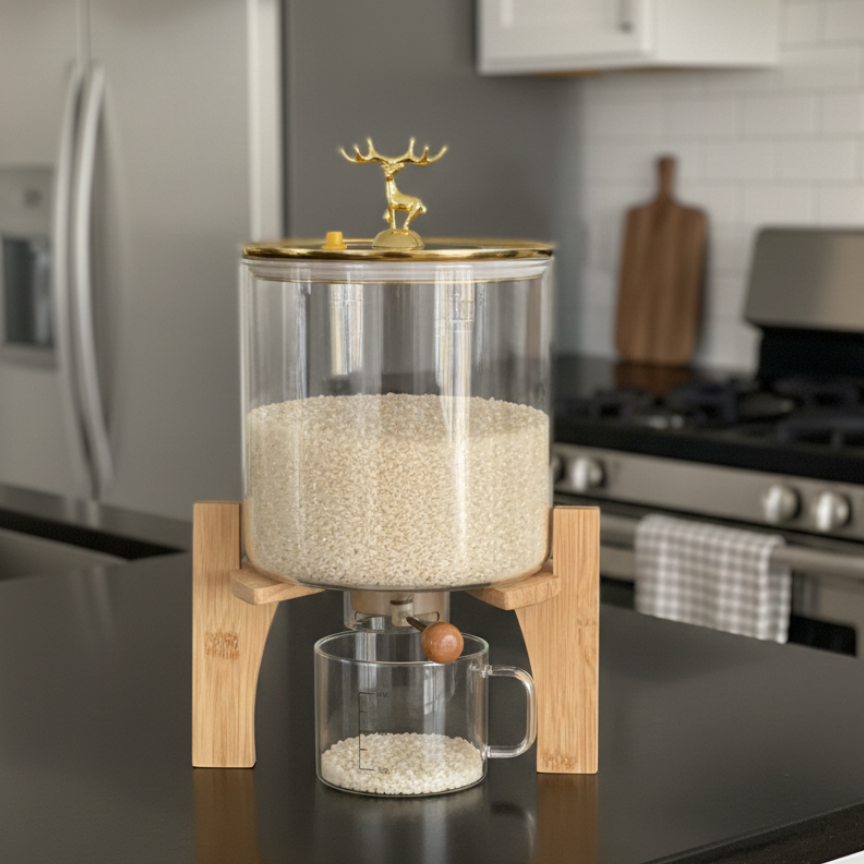 2in1 Glass Grain Storage Bin and Dispenser