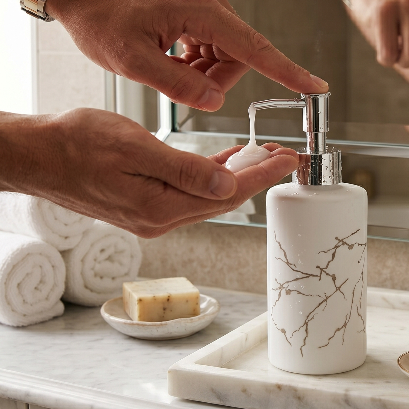 Marble Print Glass Liquid Soap Dispenser