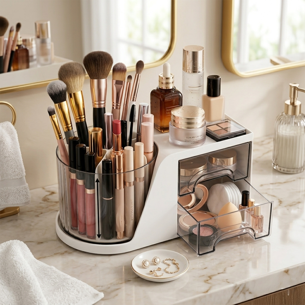 360° Rotating Desktop Organizer with Drawers