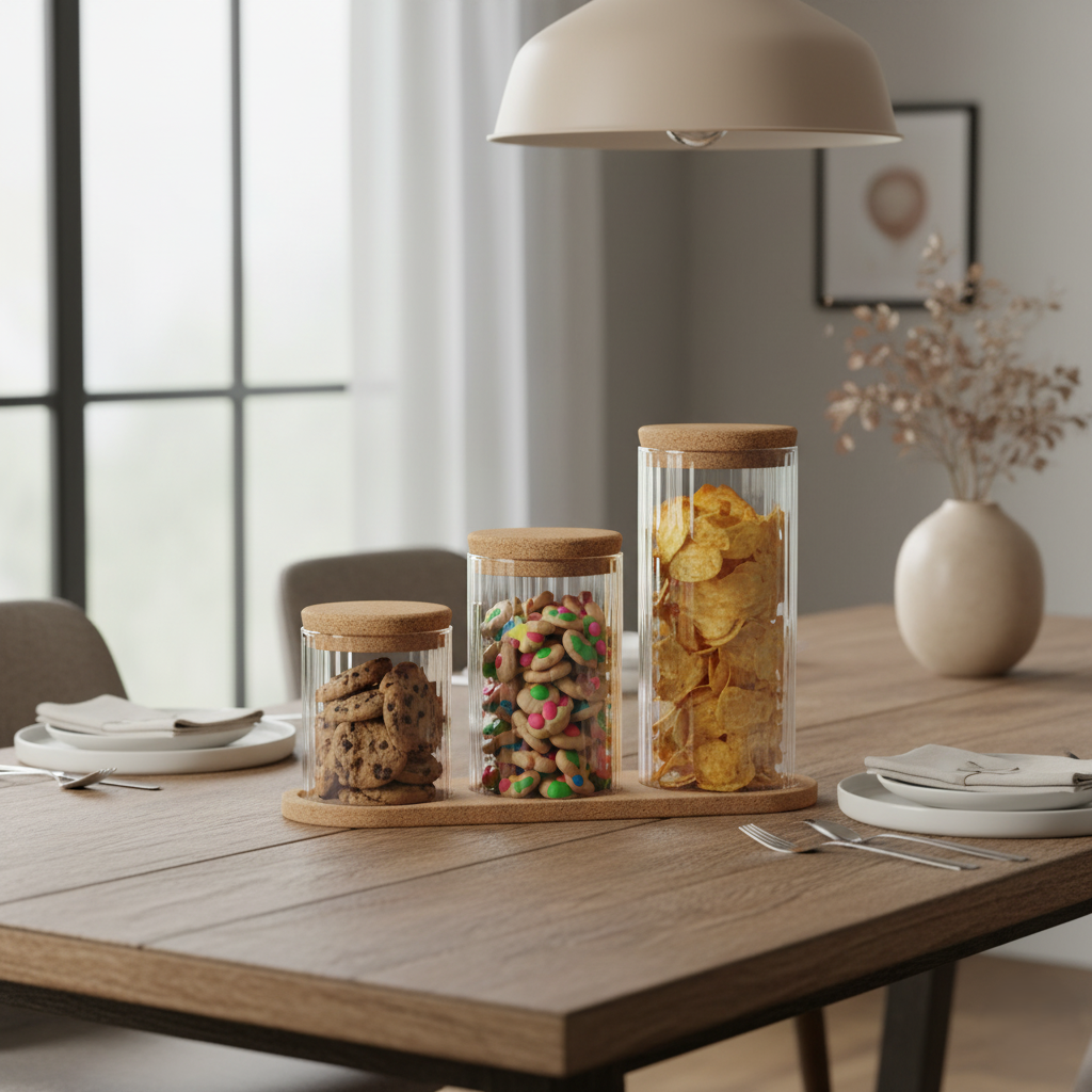 Classic Glass Storage Jar Set with Cork Lids & Tray