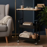 3-Tier Metal Rolling Cart with Wooden Top