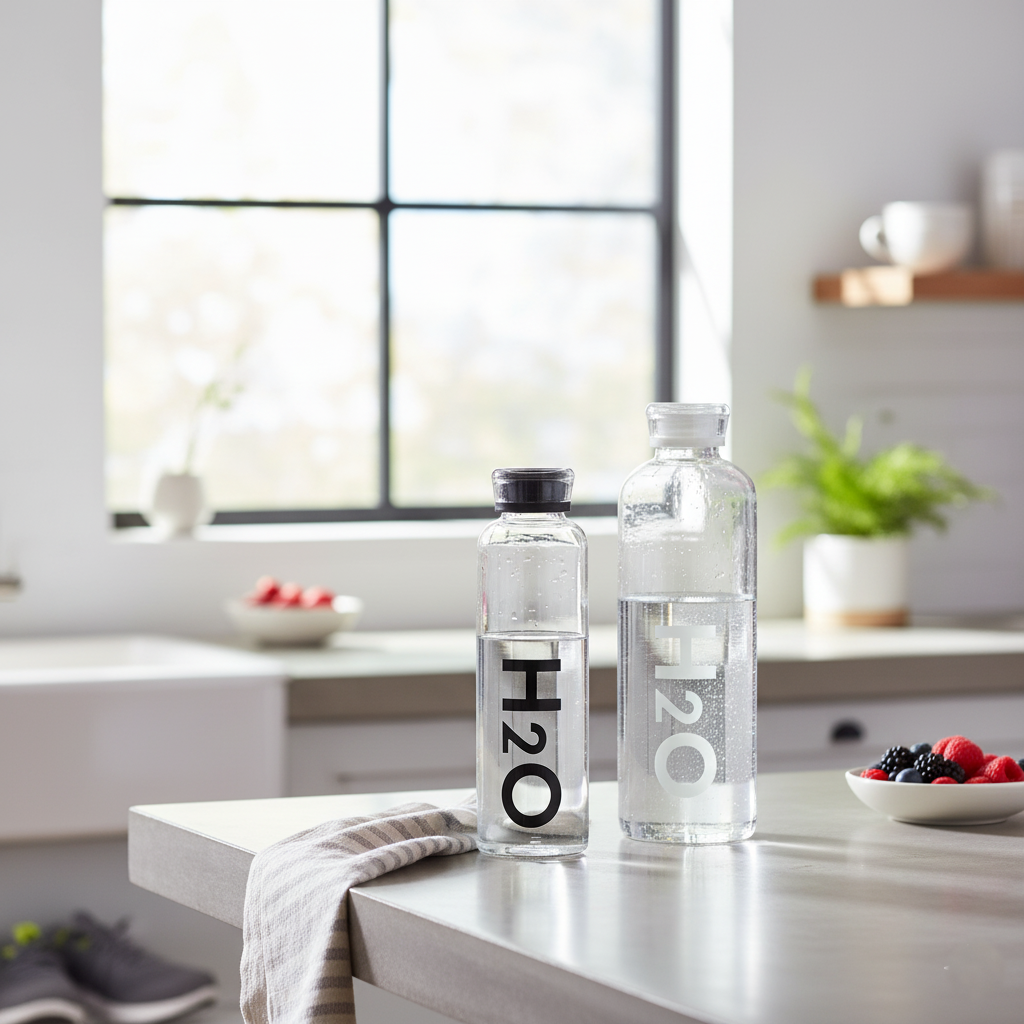 H2O LumiVac Glass Water Bottle with Vacuum Lid