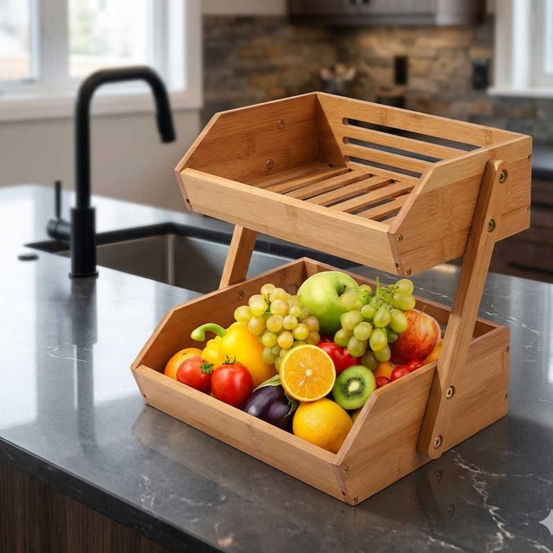 LuxeHarvest Multi-Purpose 2-Tier Bamboo Organizer