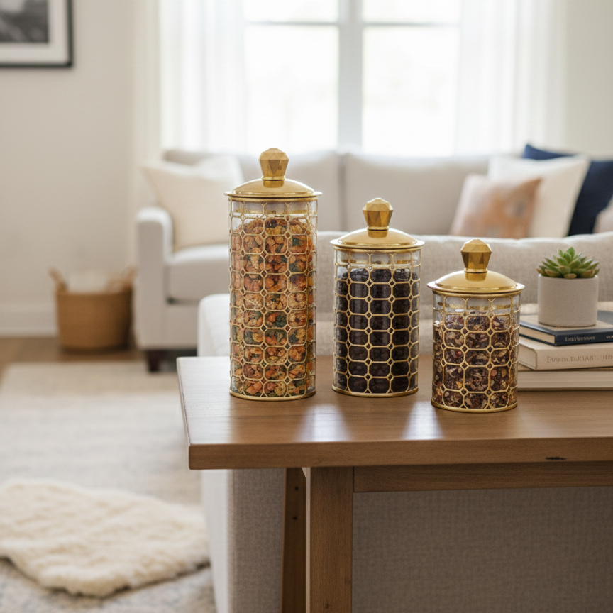 Octagon & Diamond Canister Trio - Transparent