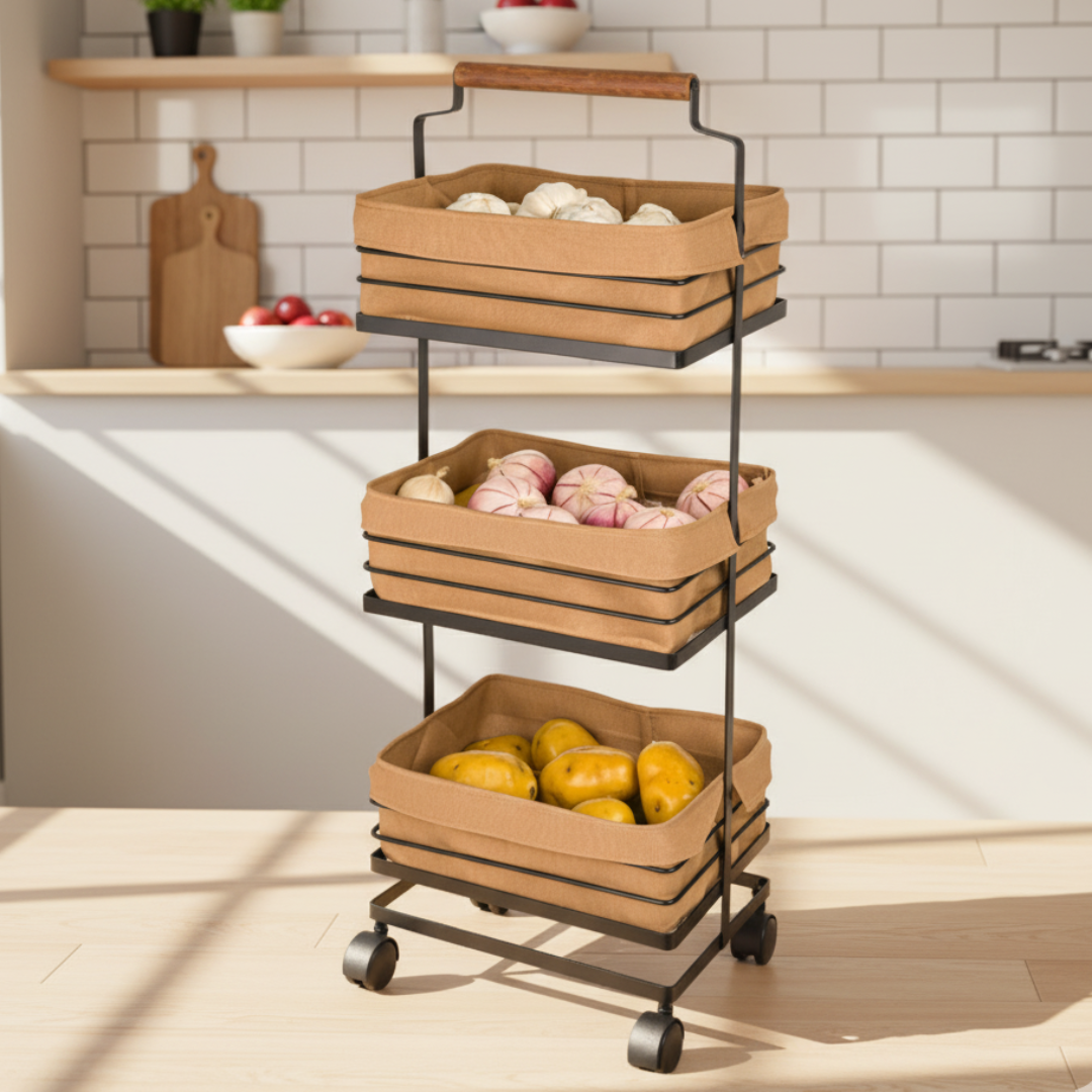 3-Tier Metal Storage Rack with Fabric Cover Baskets (232300) By Limon