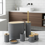 6-Piece Modern Ribbed Bathroom Set with Wooden Lids