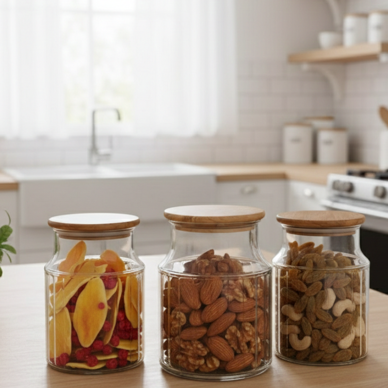 3-Pcs 1000ml Home Made Glass Jars Set with Airight Lids (2262) by Limon