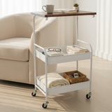 3-Tier Metal Rolling Cart with Wooden Top
