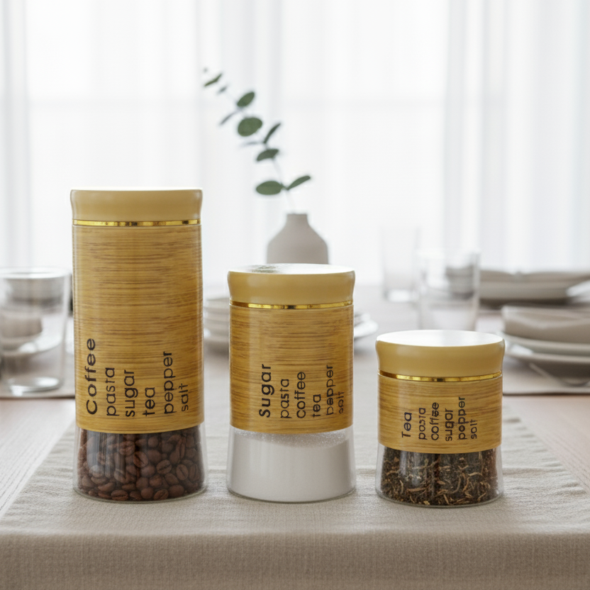 Coffee, Sugar & Tea Premium Glass Canister Set (Pack of 3)
