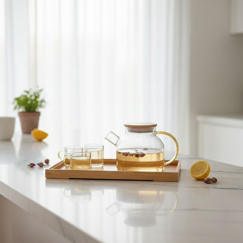 KehwaElegance Glass Set with Wooden Tray