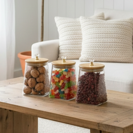 DiamondTop 3-Pcs Glass Jar Set with Airtight Lids (1102)