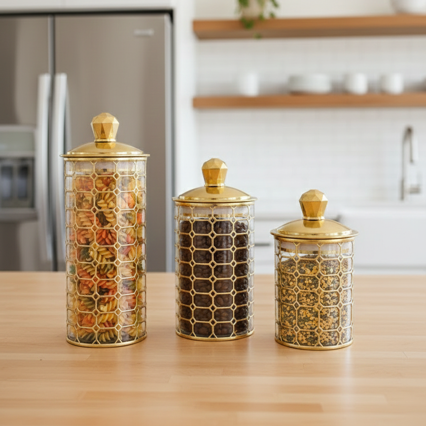 Octagon & Diamond Canister Trio - Transparent