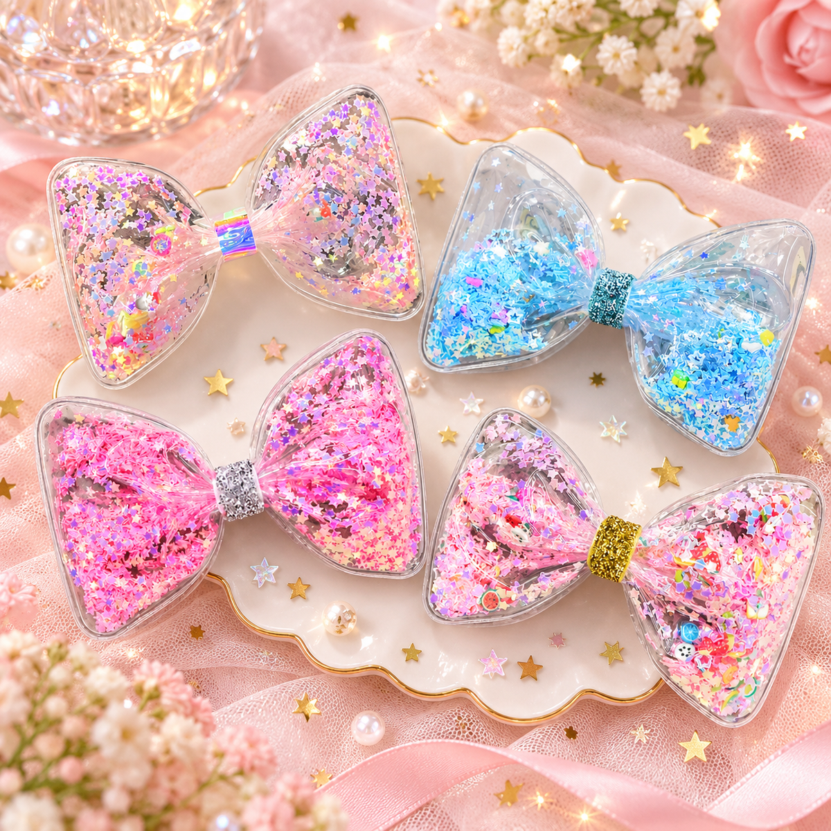 Glitter-Filled Bow Hair Claw in 4 Colour Styles